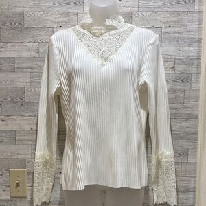 Marc New York Ivory Lace Trim Blouse